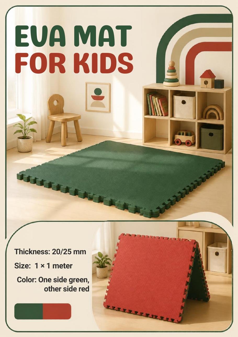 EVA mat Green / Red, 1 × 1 metre, thickness 20/25 mm