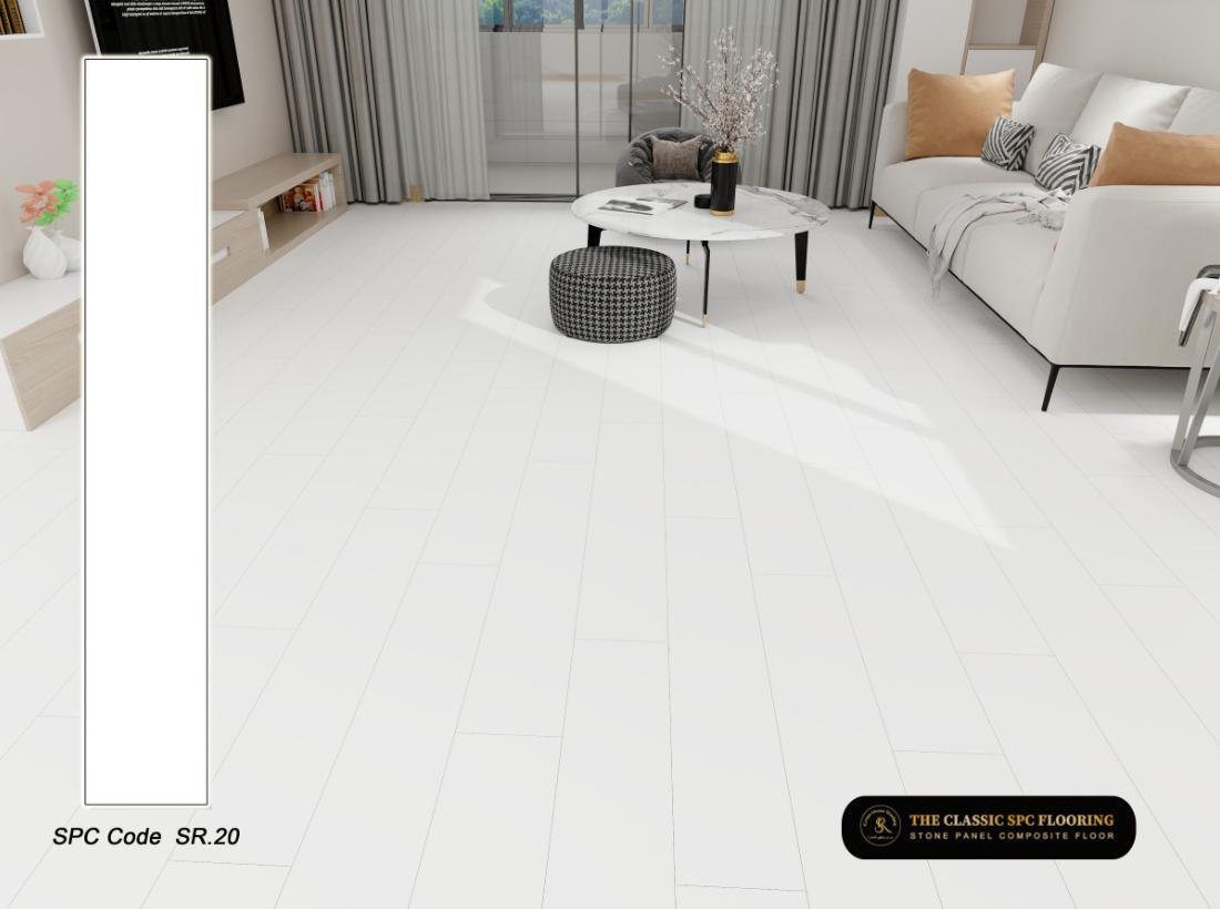 SPC flooring colour SR-20, plank sample and room setting