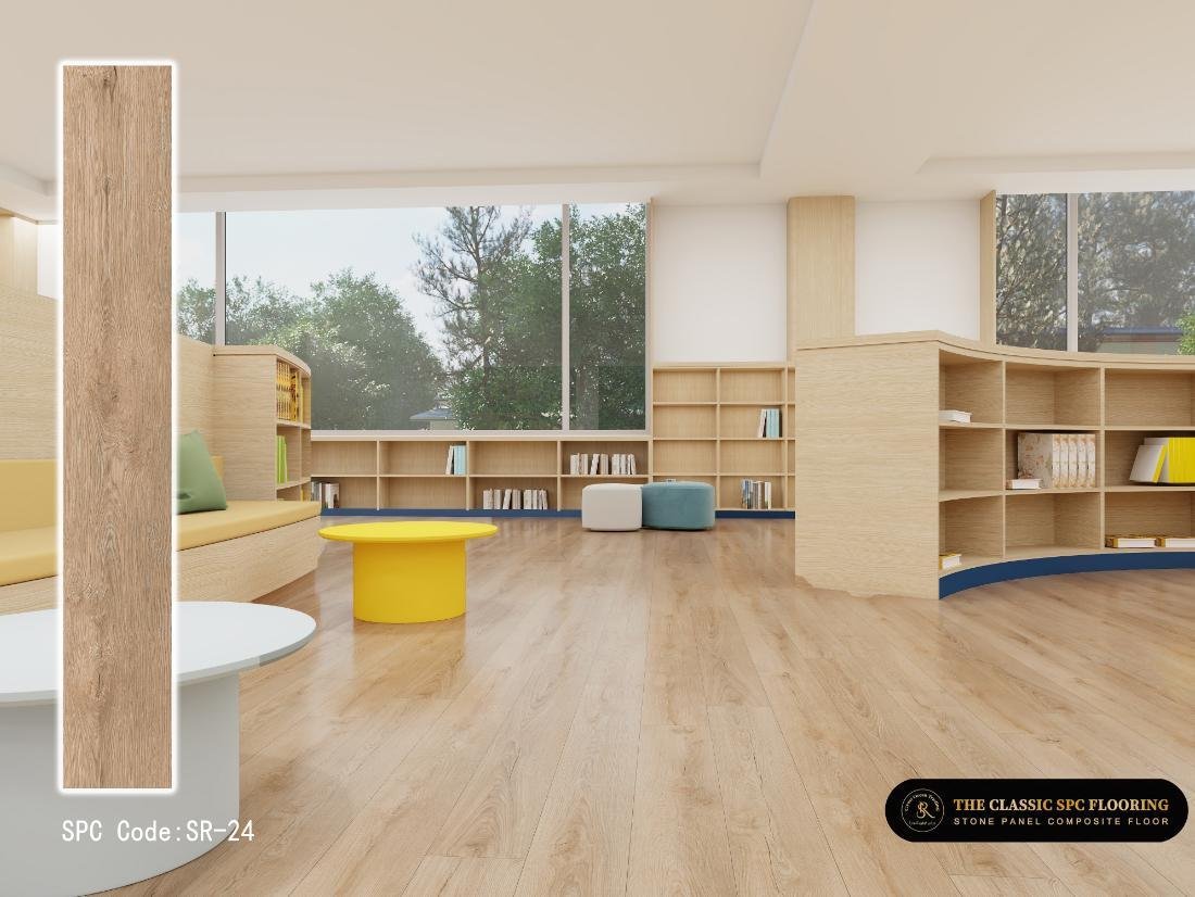 SPC flooring colour SR-24, plank sample and room setting