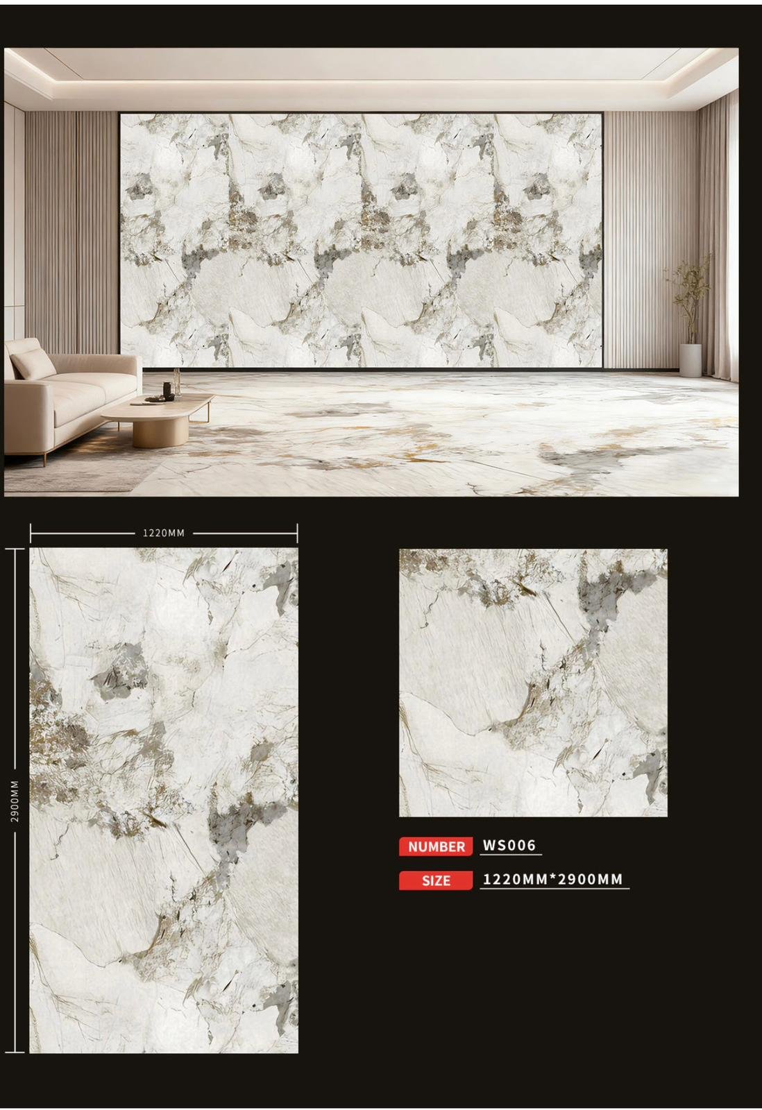 UV wall sheet WS006: room illustration, sheet design and colour sample