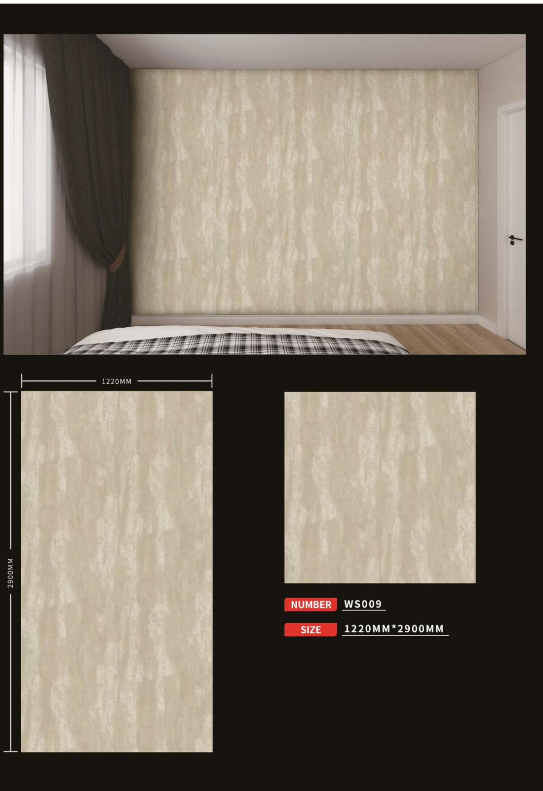 UV wall sheet WS009: room illustration, sheet design and colour sample