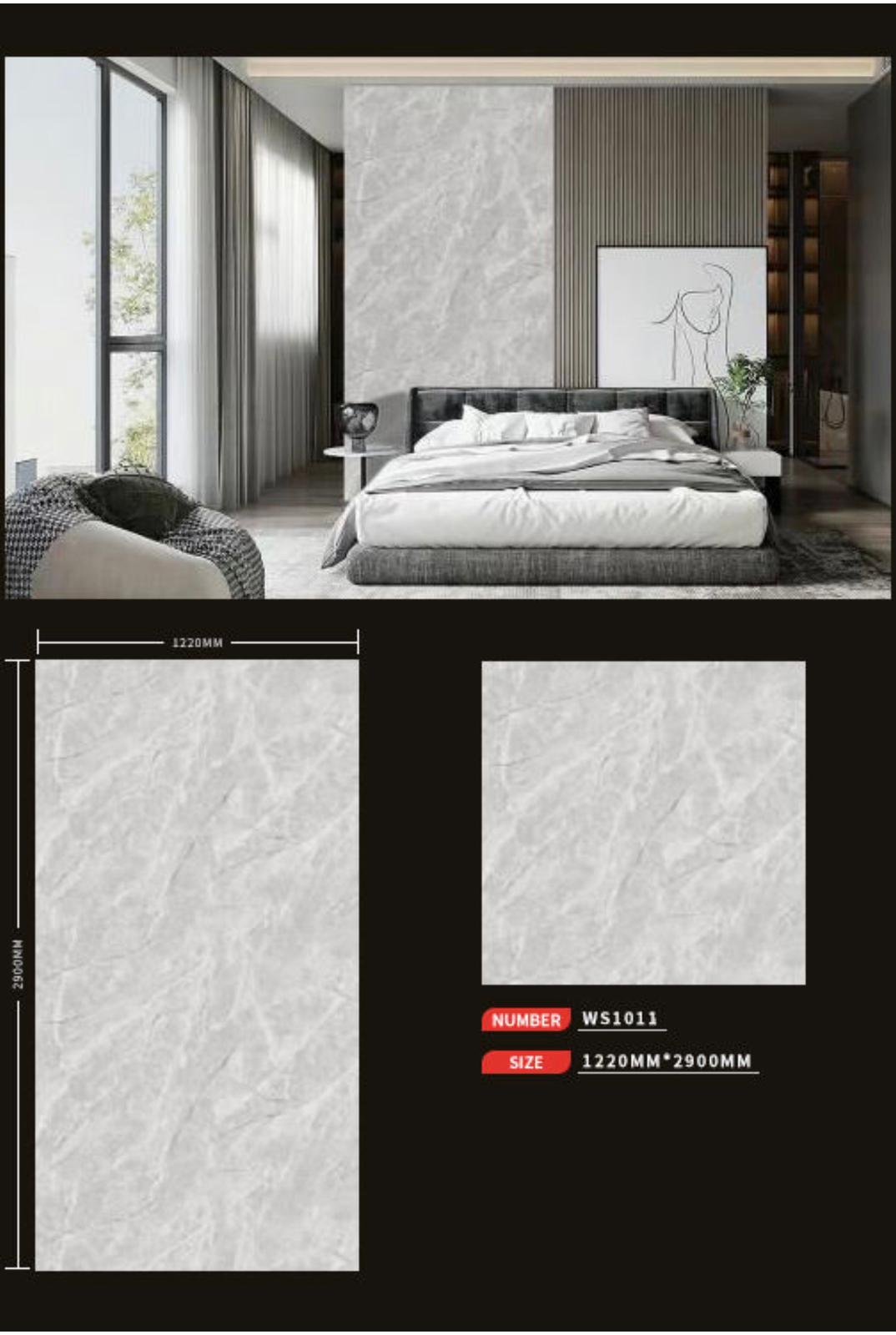 UV wall sheet WS1011: room illustration, sheet design and colour sample