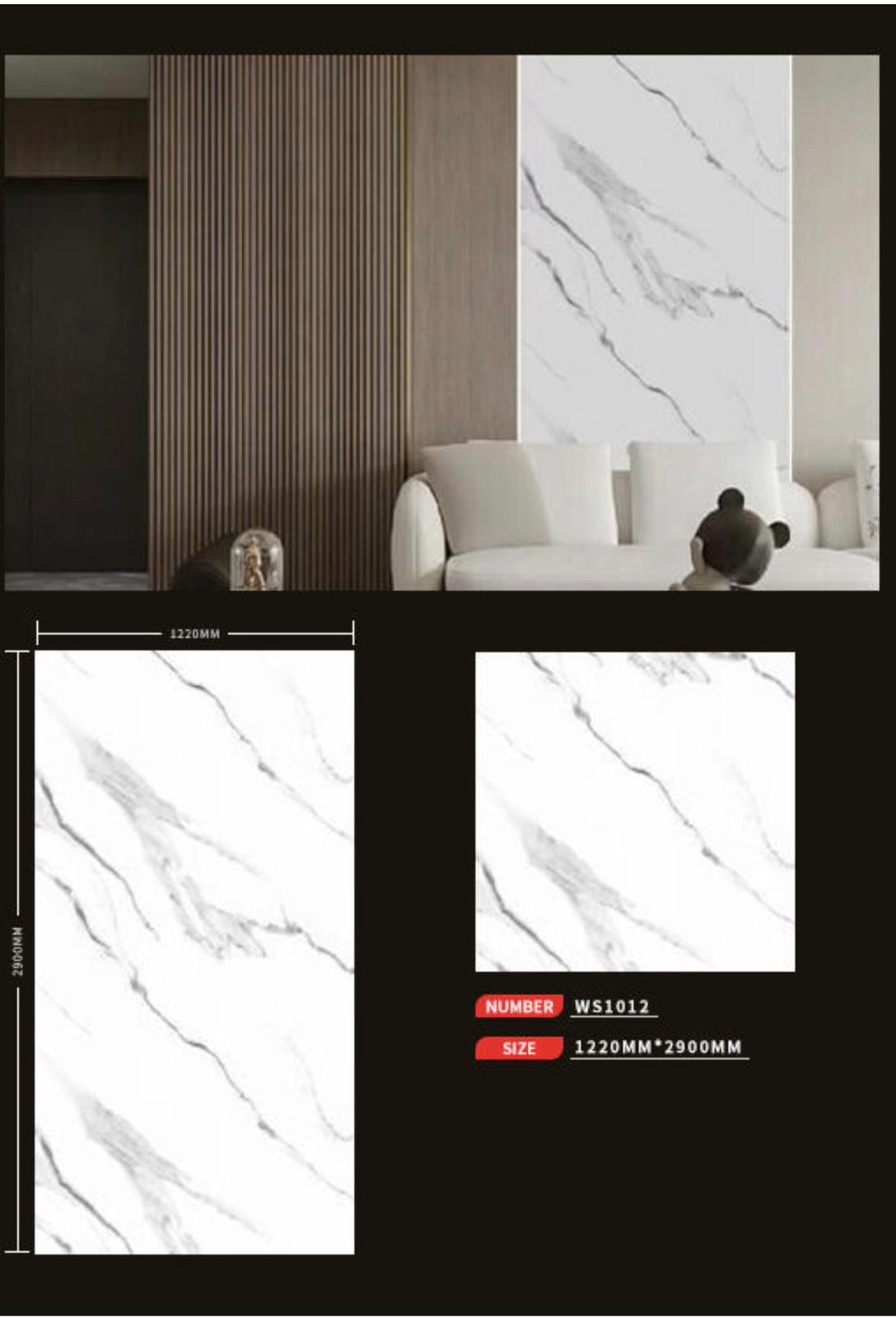 UV wall sheet WS1012: room illustration, sheet design and colour sample